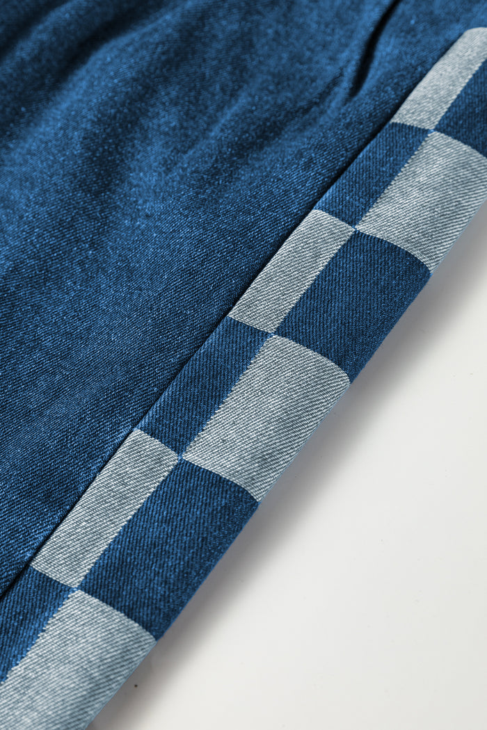 Pantalon en denim ample à carreaux bleu voile avec panneau latéral et cordon de serrage
