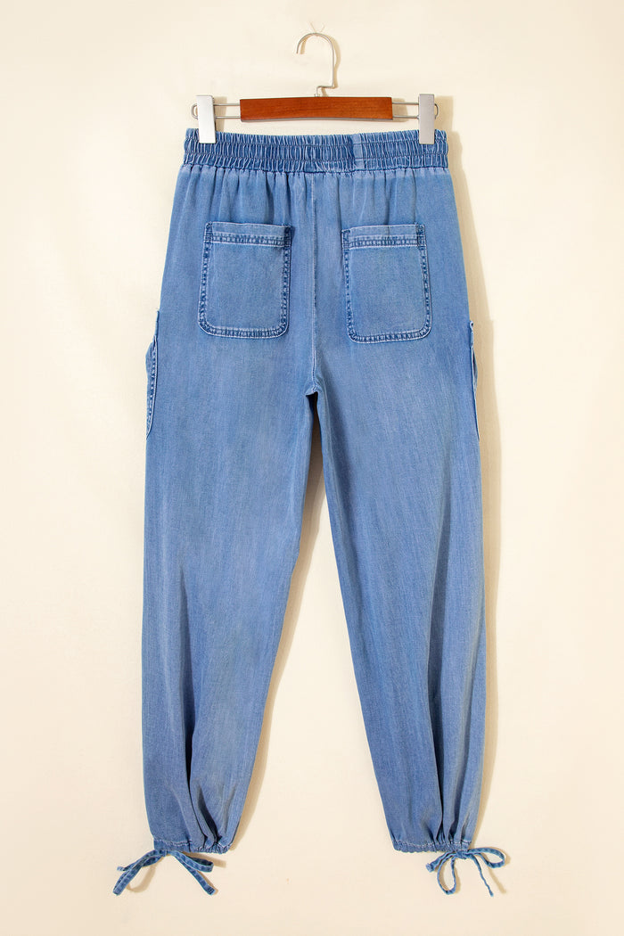 Pantalon en denim ample avec poches et taille élastique avec cordon de serrage Beau Blue