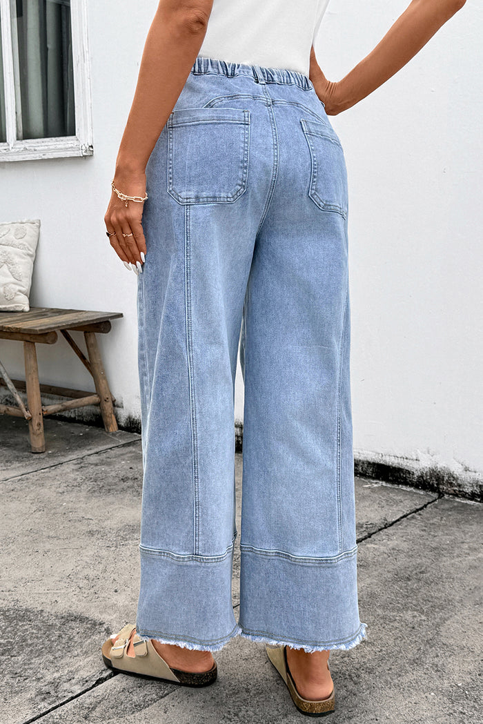 Pantalon en jean tendance à jambes larges et taille élastiquée