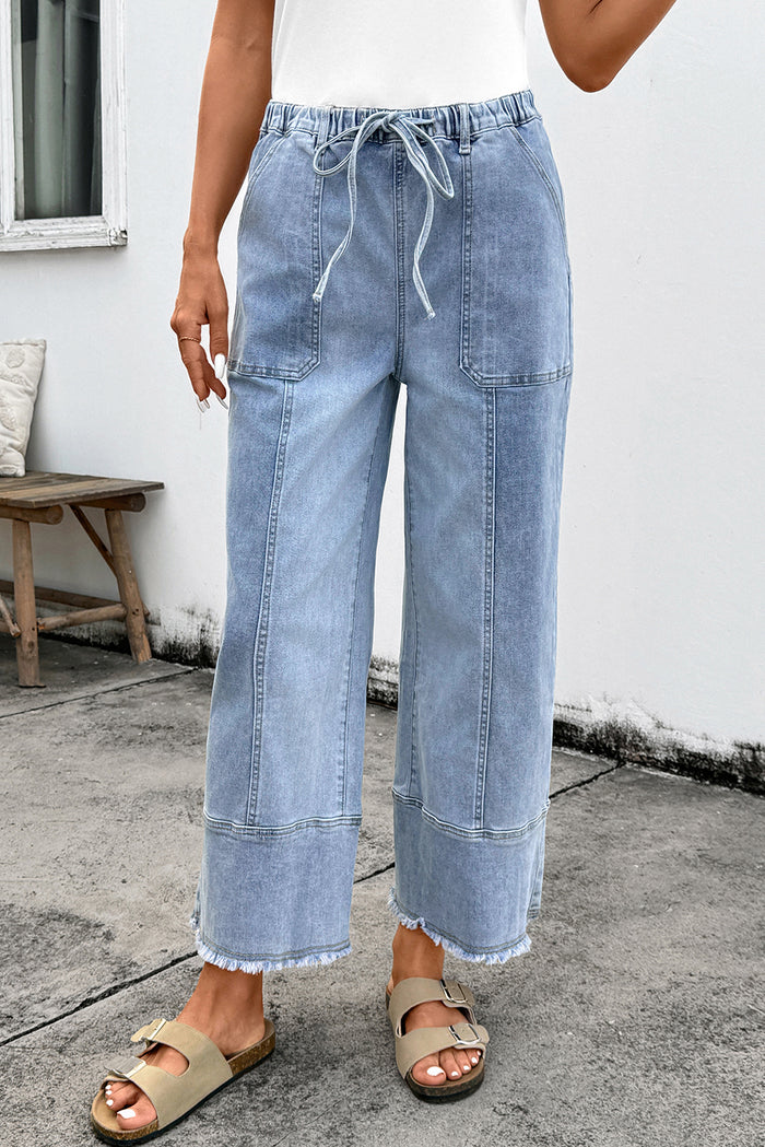 Pantalon en jean tendance à jambes larges et taille élastiquée