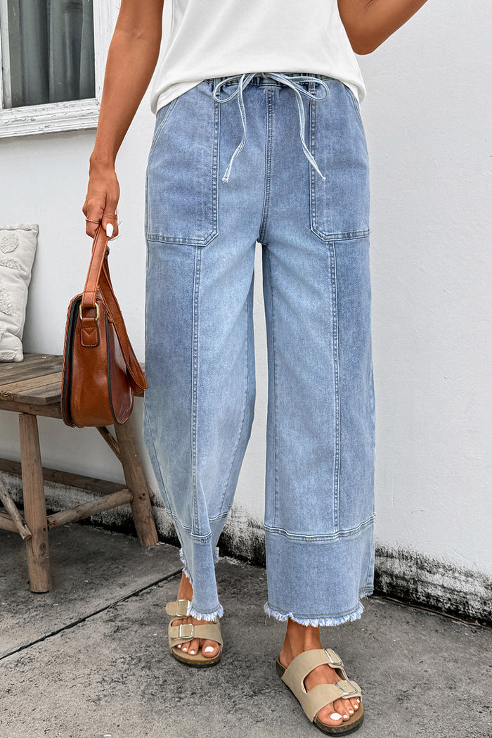 Pantalon en jean tendance à jambes larges et taille élastiquée
