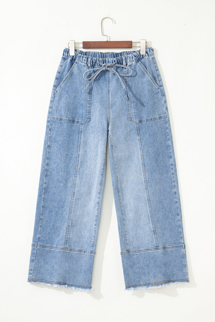Pantalon en jean tendance à jambes larges et taille élastiquée
