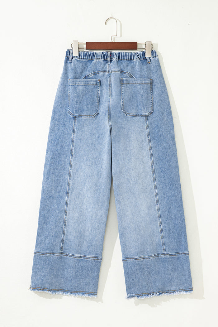 Pantalon en jean tendance à jambes larges et taille élastiquée