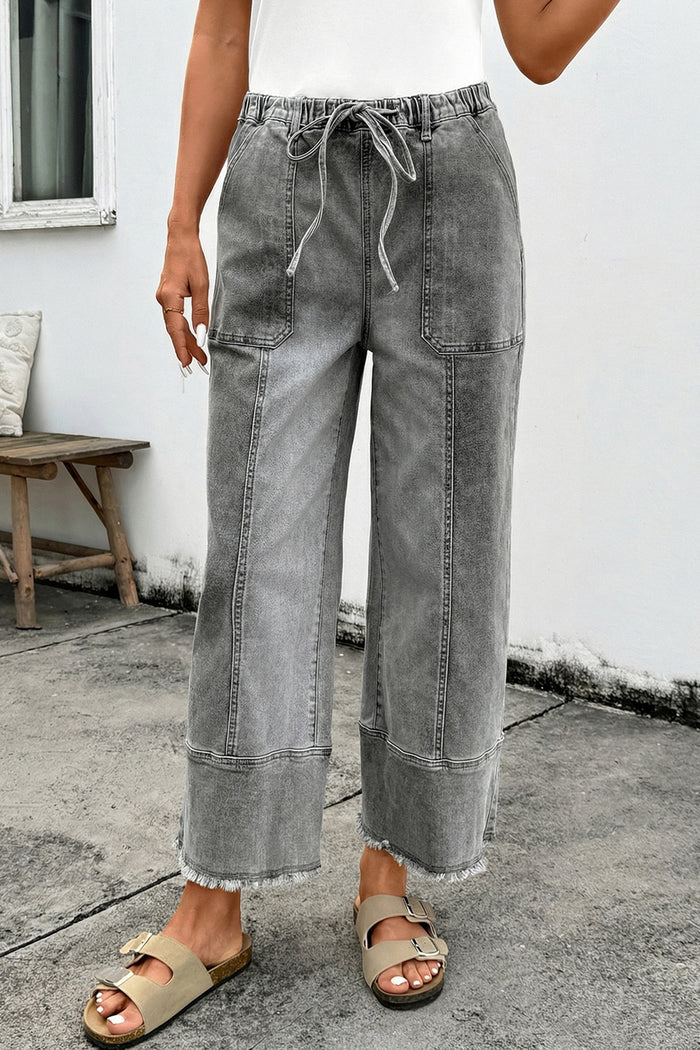 Pantalon en jean tendance à jambes larges gris