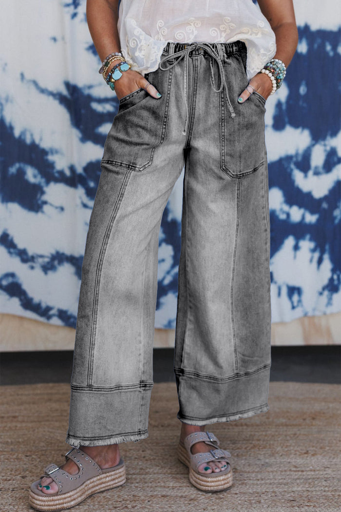 Pantalon en jean tendance à jambes larges gris