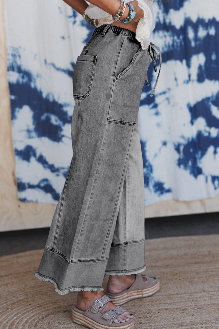 Pantalon en jean tendance à jambes larges gris
