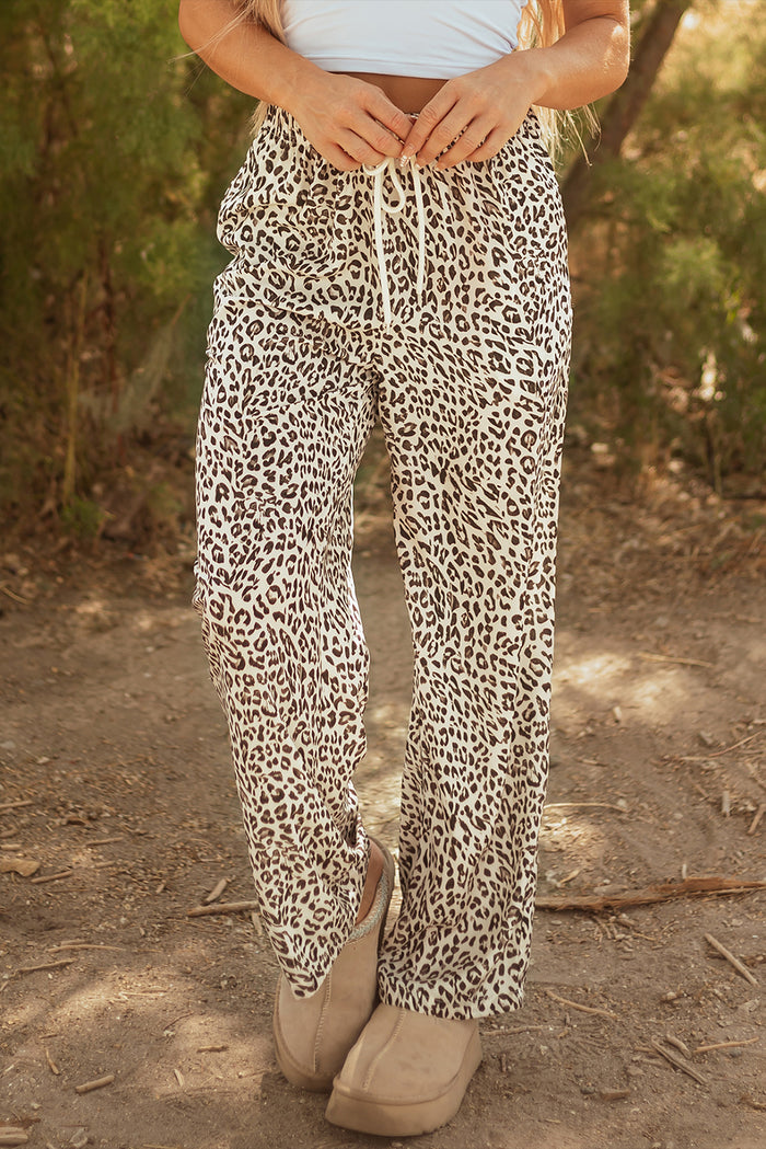 Pantalon  lâche léopard marron avec ceinture élastique