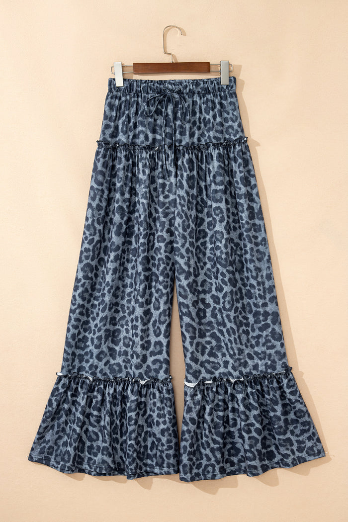 Pantalon large gris à imprimé léopard sauvage