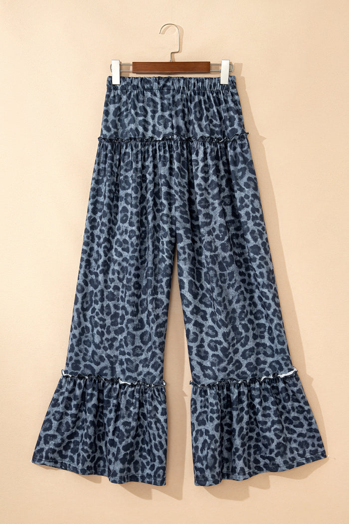 Pantalon large gris à imprimé léopard sauvage