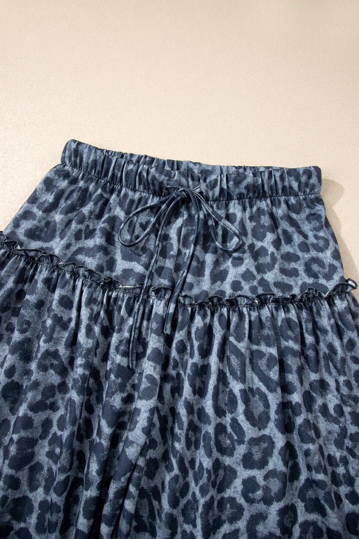 Pantalon large gris à imprimé léopard sauvage