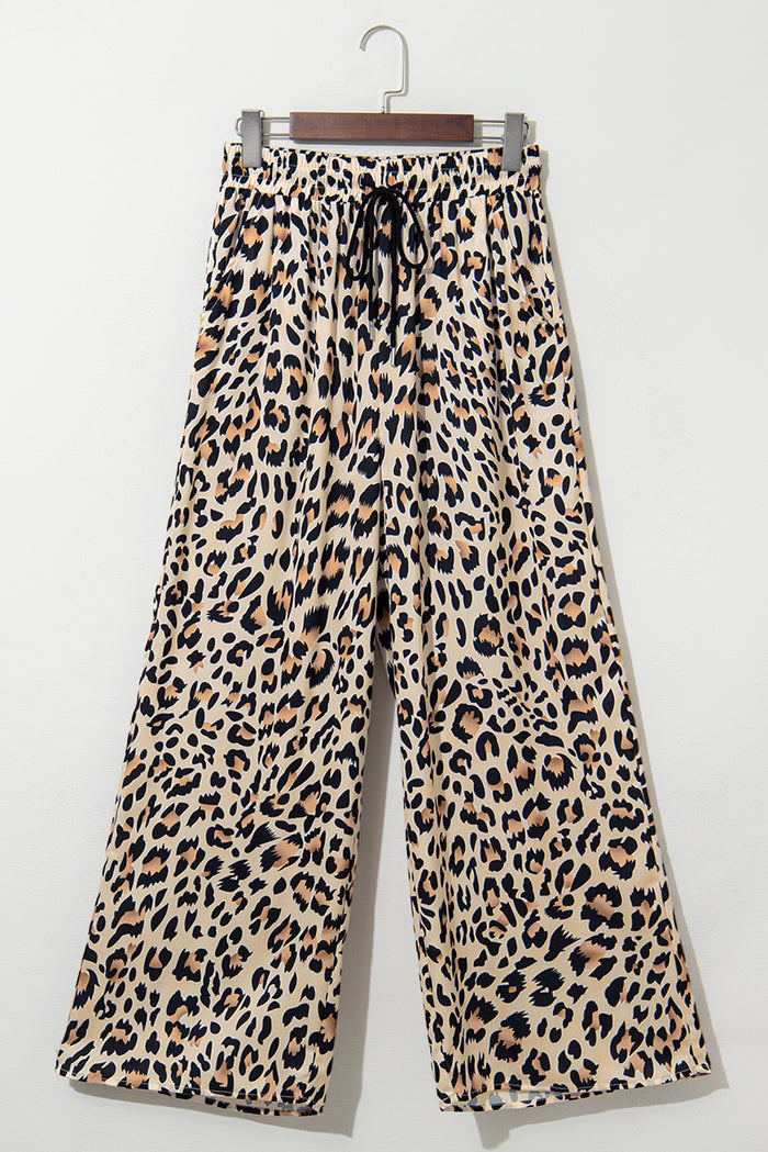Pantalon léopard large fluide avec cordon élastique