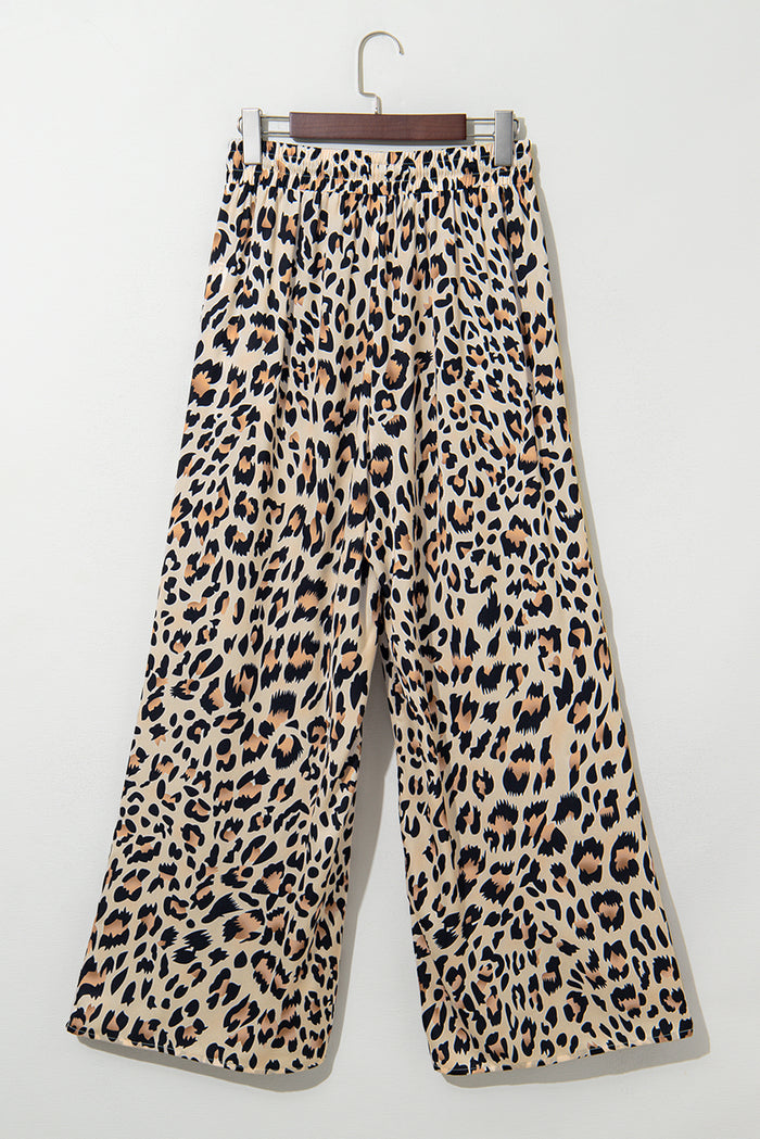 Pantalon léopard large fluide avec cordon élastique