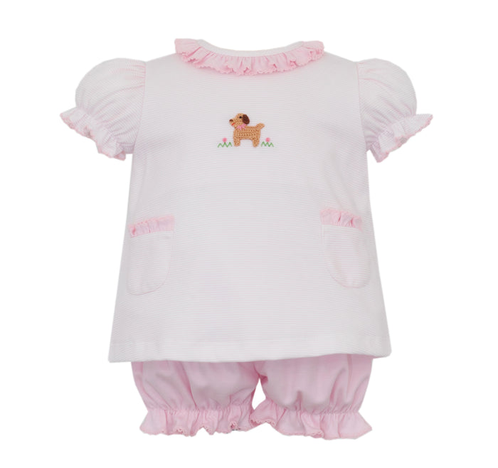 Petit Pups Pink Stripe Knit Bloomer Set