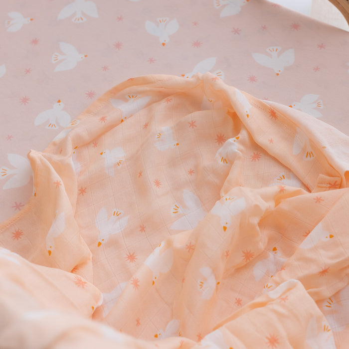 Pink Doves Muslin Wrap Swaddle