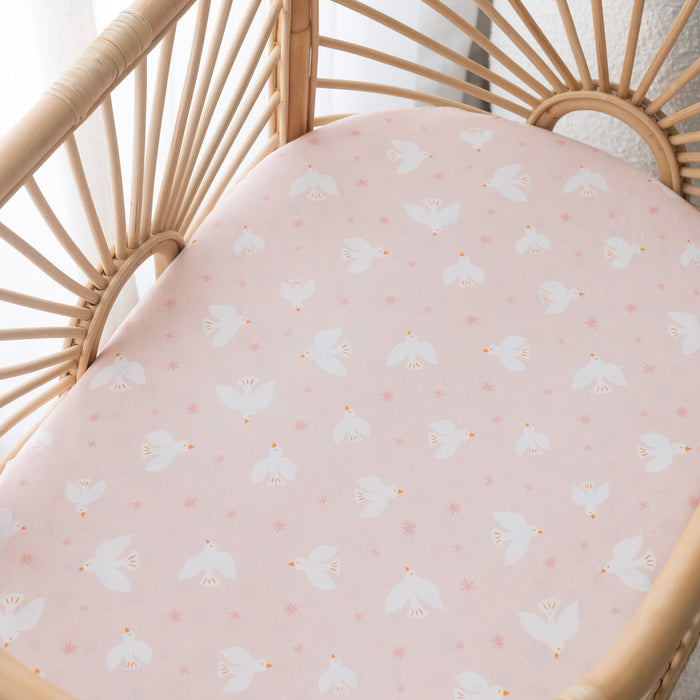 Pink Doves Organic Fitted Bassinet Sheet/Change Pad Cover