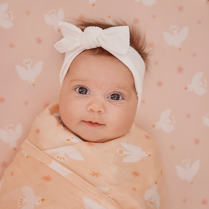 Pink Doves Organic Fitted Bassinet Sheet/Change Pad Cover
