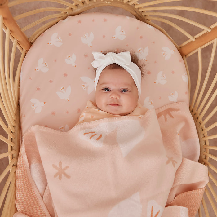 Pink Doves Organic Fitted Bassinet Sheet/Change Pad Cover