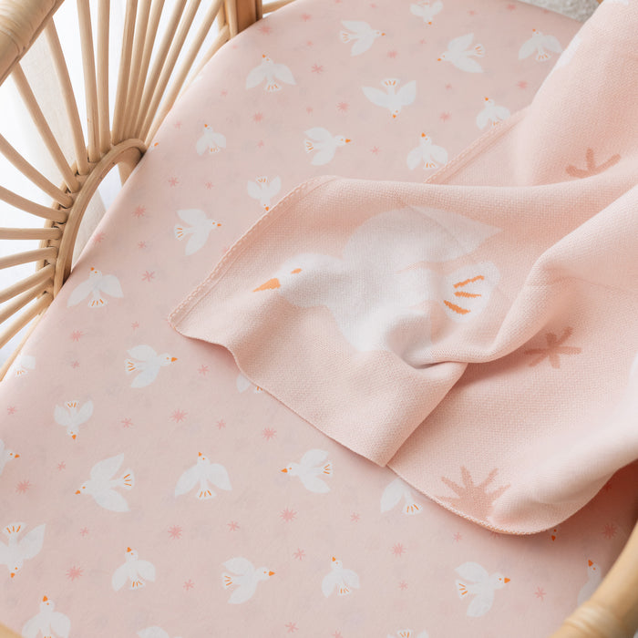 Pink Doves Organic Fitted Bassinet Sheet/Change Pad Cover