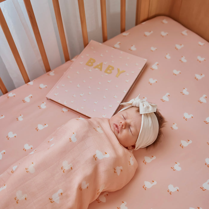 Pink Ducks Organic Fitted Cot Sheet