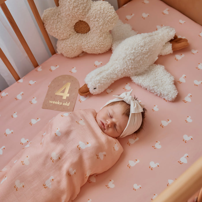 Pink Ducks Organic Fitted Cot Sheet