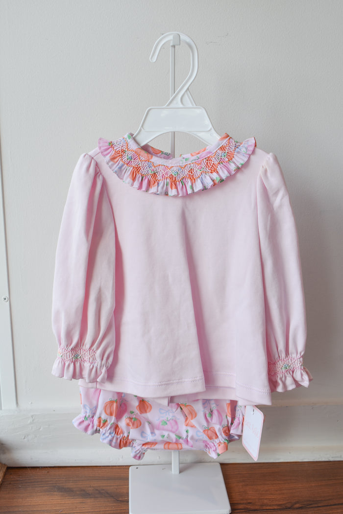 Piper’s Pumpkin Smocked Collar Knit Bloomer Set