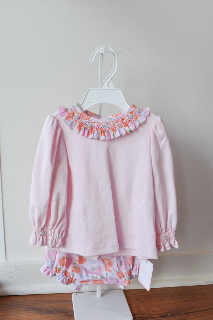 Piper’s Pumpkin Smocked Collar Knit Bloomer Set
