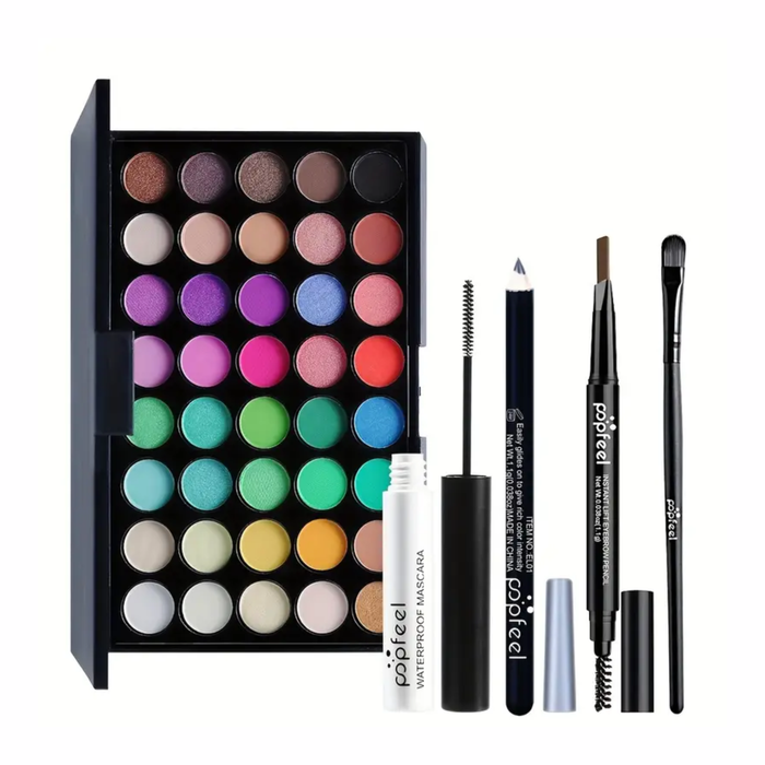 POPFEEL – 40-Color Eyeshadow Palette with Mascara, Eyebrow Pencil & Brush Kit Popfeel