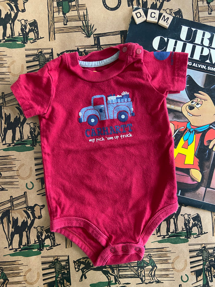 Pre-Loved Carhartt My Pick 'Em Up Truck Bodysuit *9 Months - Deer Creek Mercantile