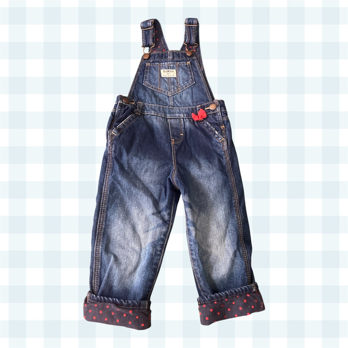 Pre-Loved Oshkosh Overalls With Red Polka Dot Lining *Size 3T, Girls - Deer Creek Mercantile