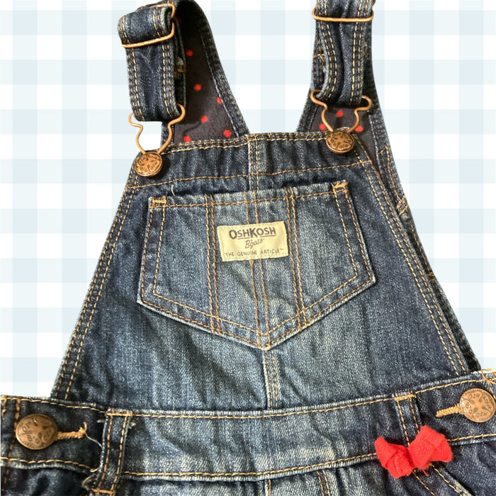 Pre-Loved Oshkosh Overalls With Red Polka Dot Lining *Size 3T, Girls - Deer Creek Mercantile
