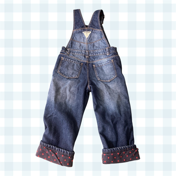 Pre-Loved Oshkosh Overalls With Red Polka Dot Lining *Size 3T, Girls - Deer Creek Mercantile