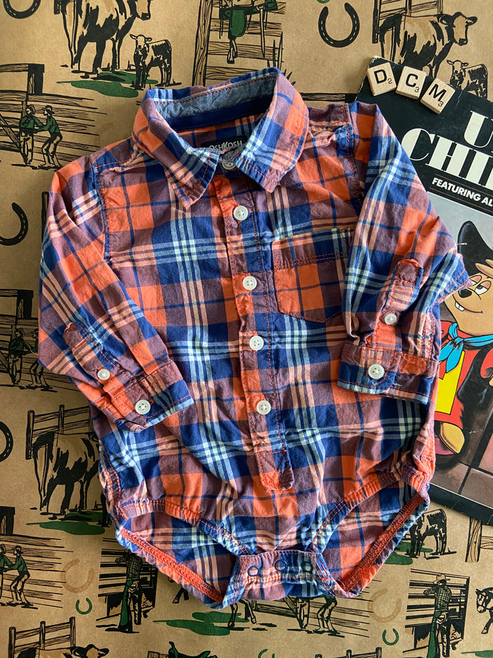 Pre-Loved OshKosh Plaid Bodysuit Orange/Blue *18 Months - Deer Creek Mercantile