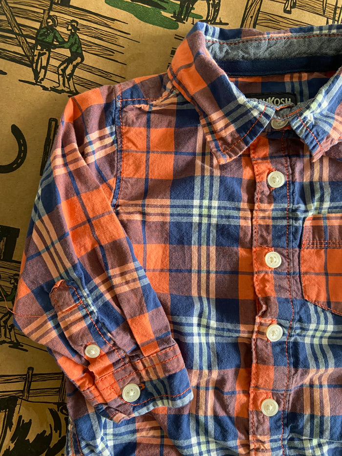 Pre-Loved OshKosh Plaid Bodysuit Orange/Blue *18 Months - Deer Creek Mercantile
