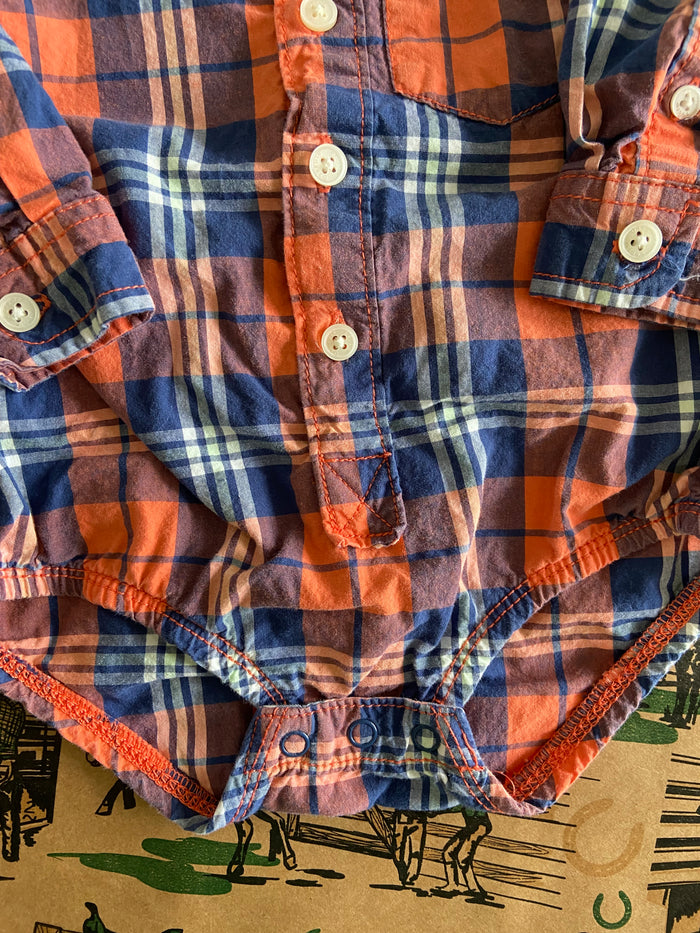 Pre-Loved OshKosh Plaid Bodysuit Orange/Blue *18 Months - Deer Creek Mercantile