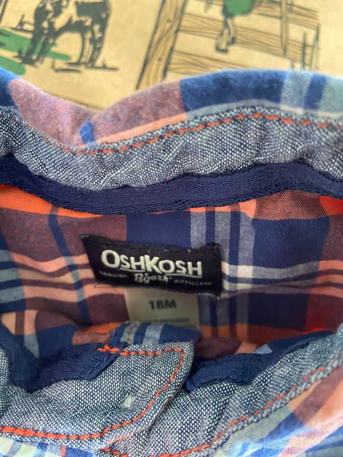 Pre-Loved OshKosh Plaid Bodysuit Orange/Blue *18 Months - Deer Creek Mercantile