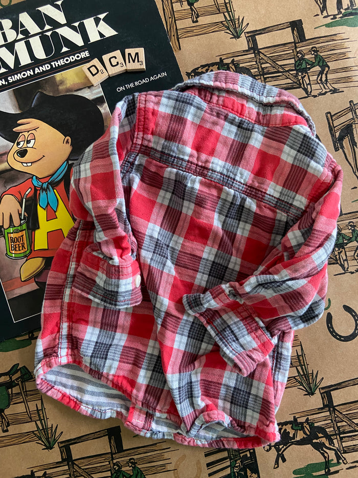 Pre-Loved Oshkosh Red/Gray Plaid Button Down Shirt *12 Months - Deer Creek Mercantile