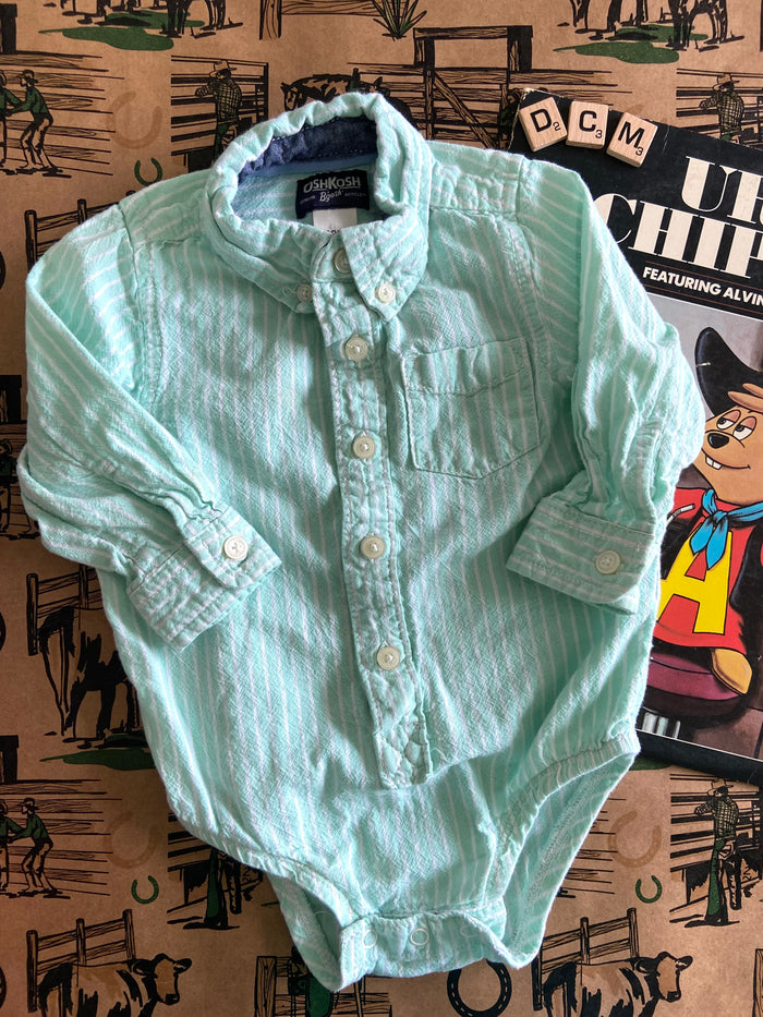 Pre-Loved Oshkosh Seafoam Green/White Striped Bodysuit *18 Months - Deer Creek Mercantile