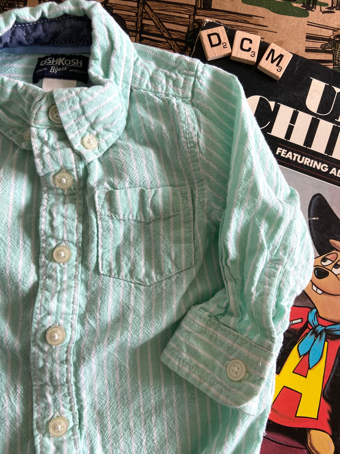 Pre-Loved Oshkosh Seafoam Green/White Striped Bodysuit *18 Months - Deer Creek Mercantile