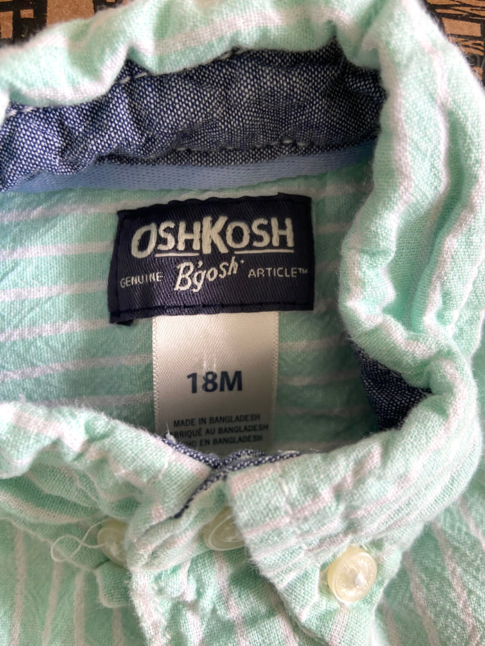 Pre-Loved Oshkosh Seafoam Green/White Striped Bodysuit *18 Months - Deer Creek Mercantile