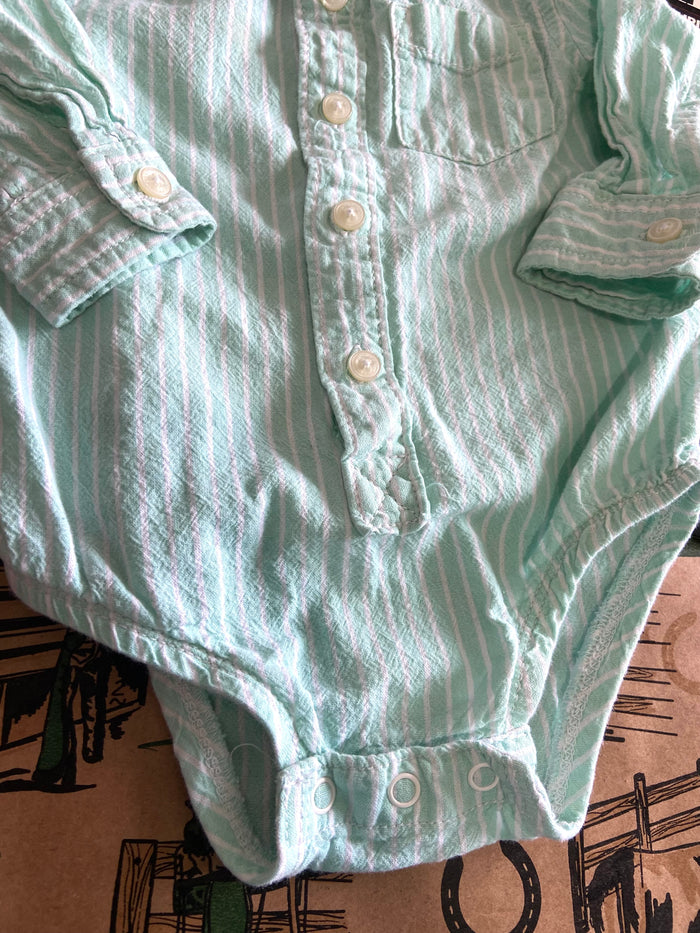 Pre-Loved Oshkosh Seafoam Green/White Striped Bodysuit *18 Months - Deer Creek Mercantile