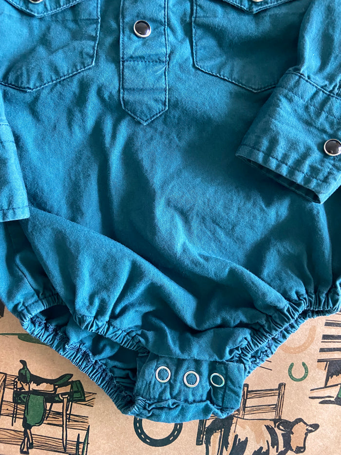 Pre-Loved Red River Outfitters Teal Pearl Snap Western Baby Bodysuit *6-9 Months - Deer Creek Mercantile