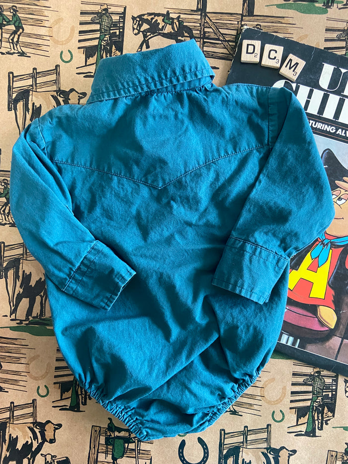 Pre-Loved Red River Outfitters Teal Pearl Snap Western Baby Bodysuit *6-9 Months - Deer Creek Mercantile