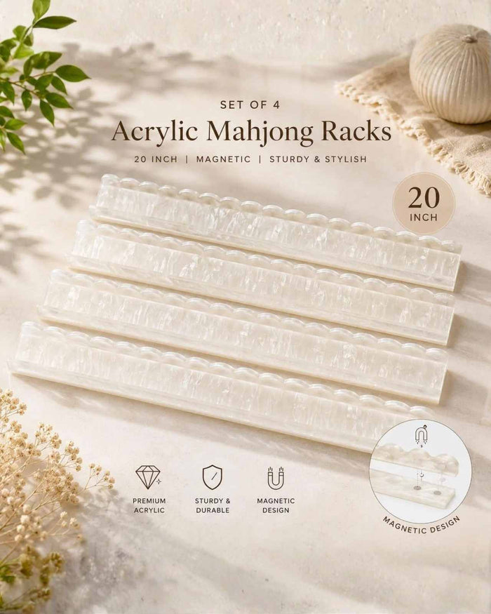 Pearl acrylic mahjong rack set of 4 with scalloped holders, stacked close-up