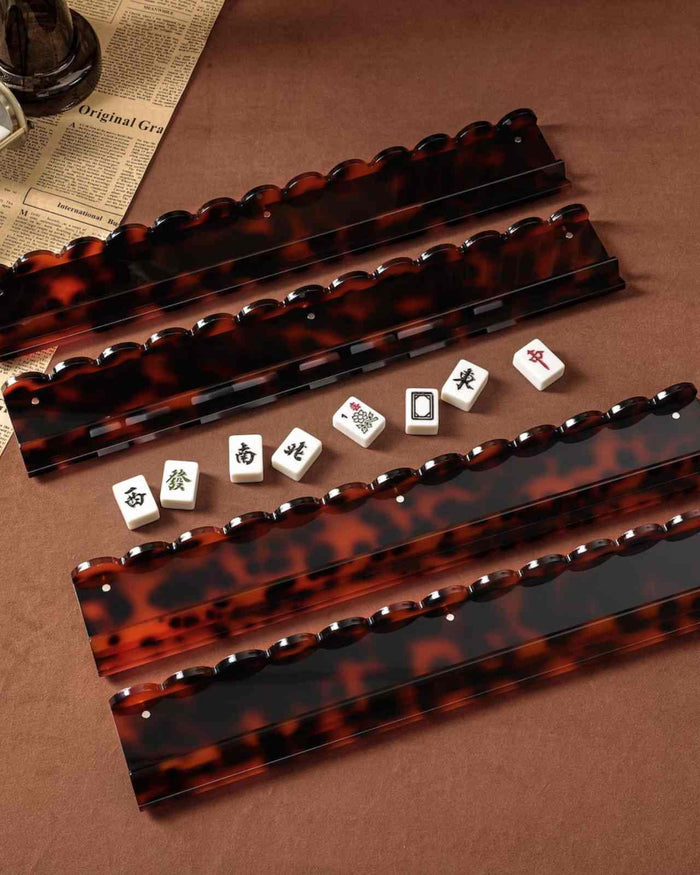 Tortoise shell acrylic mahjong tile rack set of 4, curved base and rows