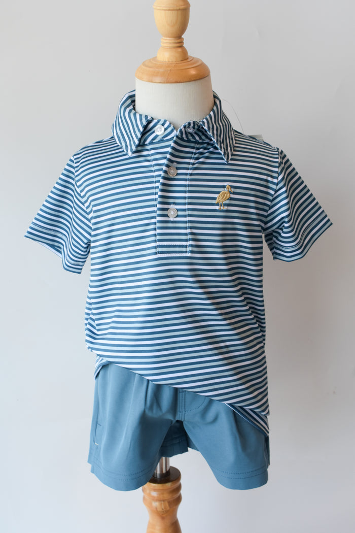 Prepletic Prim and Proper Polo-Barnsley Blue/Khaki Sumner Stripe