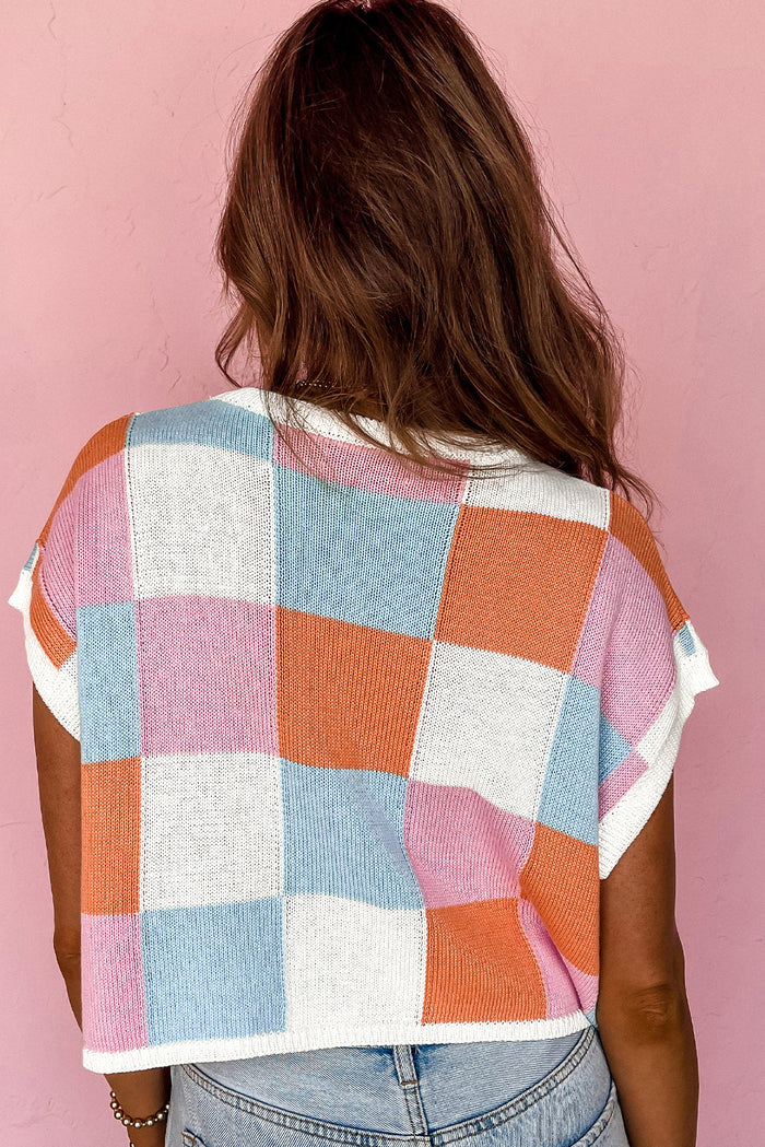 Pull à mancherons color block orange pamplemousse