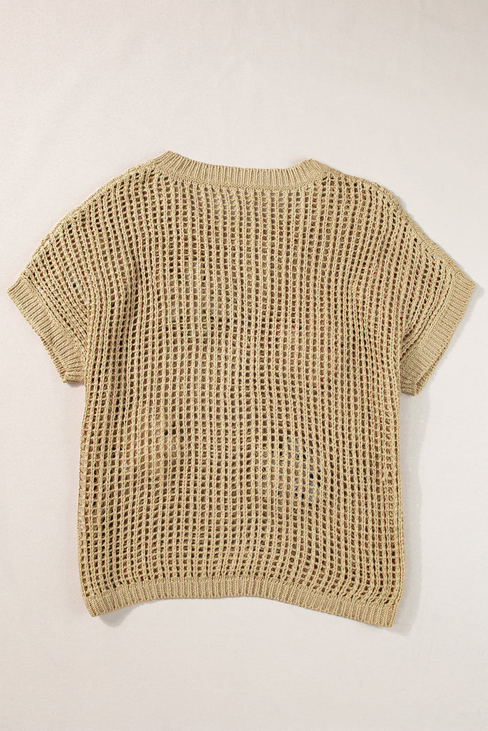 Pull ajouré à fleurs au crochet beige *