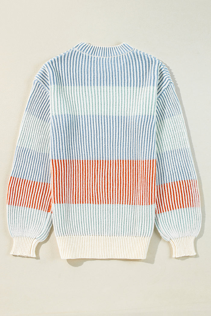 Pull multicolore à manches bulles en tricot texturé color block *