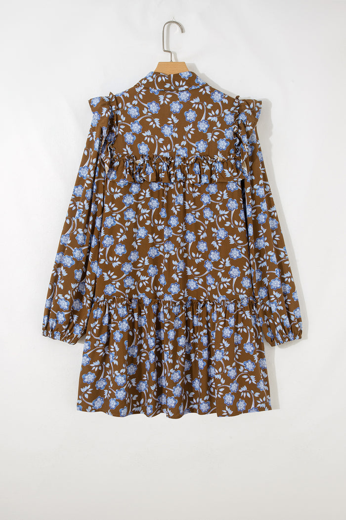 Robe chemise à imprimé floral marron