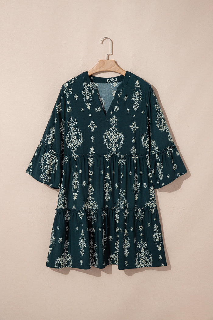 Robe courte bleu à imprimé floral bohème